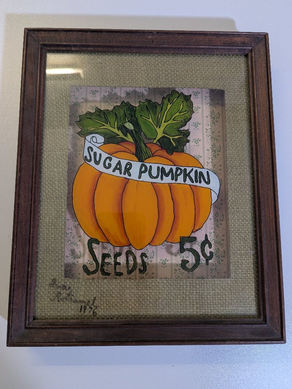 Vintage Framed Handpainted "Sugar Pumpkin Seeds 5 Cents" by Iva Rotramel 1976